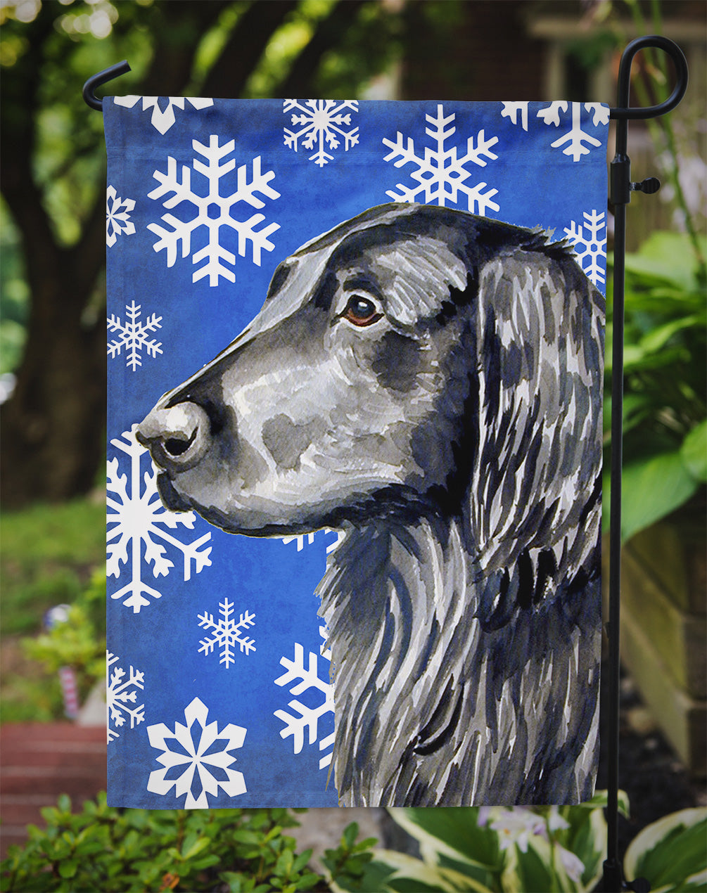 Flat Coated Retriever Winter Snowflakes Holiday Garden Flag Mailbox Decorative Yard Banner Outside Patio Artwork for Flower Beds, Garden Size, Multicolor