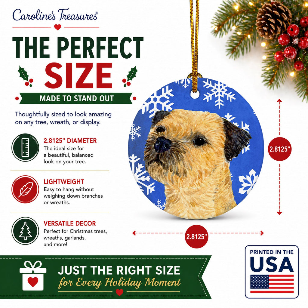 Border Terrier Winter Snowflakes Holiday Ceramic Ornament Christmas Tree Hanging Decorations for Home Christmas Holiday, Party, Gift, 3 in, Multicolor