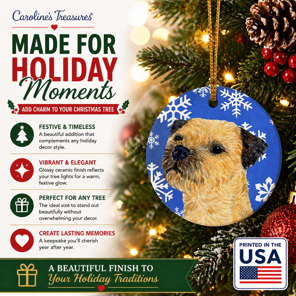 Border Terrier Winter Snowflakes Holiday Ceramic Ornament Christmas Tree Hanging Decorations for Home Christmas Holiday, Party, Gift, 3 in, Multicolor