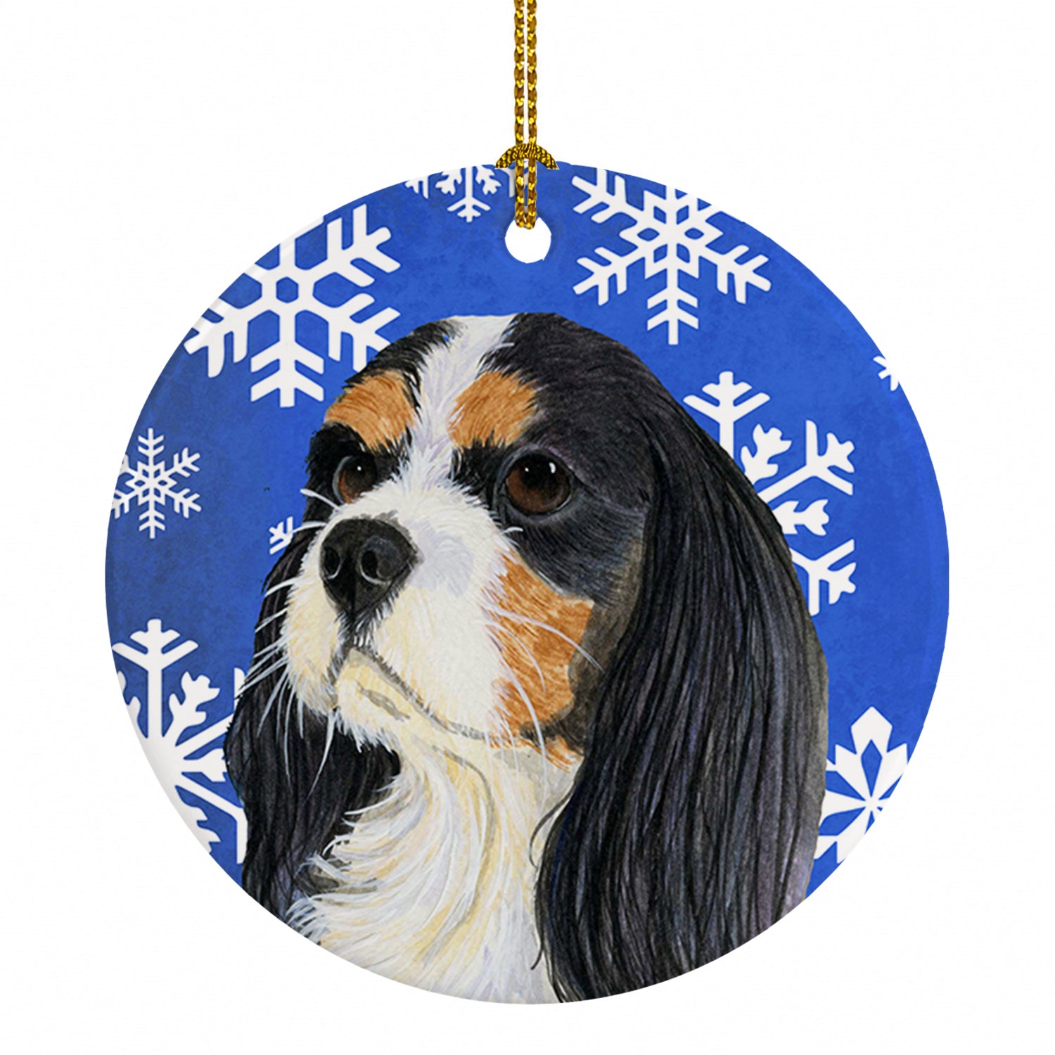 Cavalier Spaniel Winter Snowflakes Holiday Ceramic Ornament Christmas Tree Hanging Decorations for Home Christmas Holiday, Party, Gift, 3 in, Multicolor
