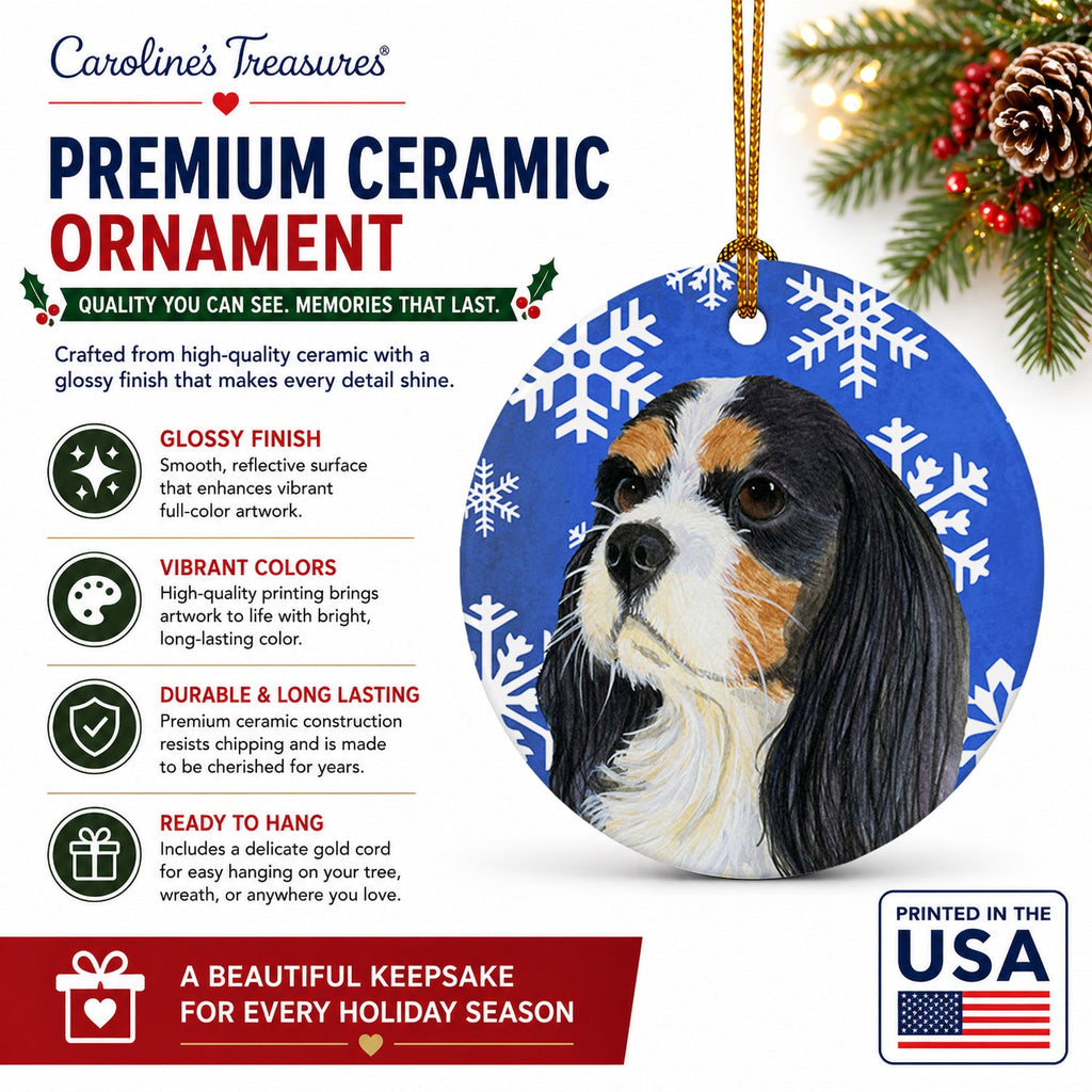 Cavalier Spaniel Winter Snowflakes Holiday Ceramic Ornament Christmas Tree Hanging Decorations for Home Christmas Holiday, Party, Gift, 3 in, Multicolor