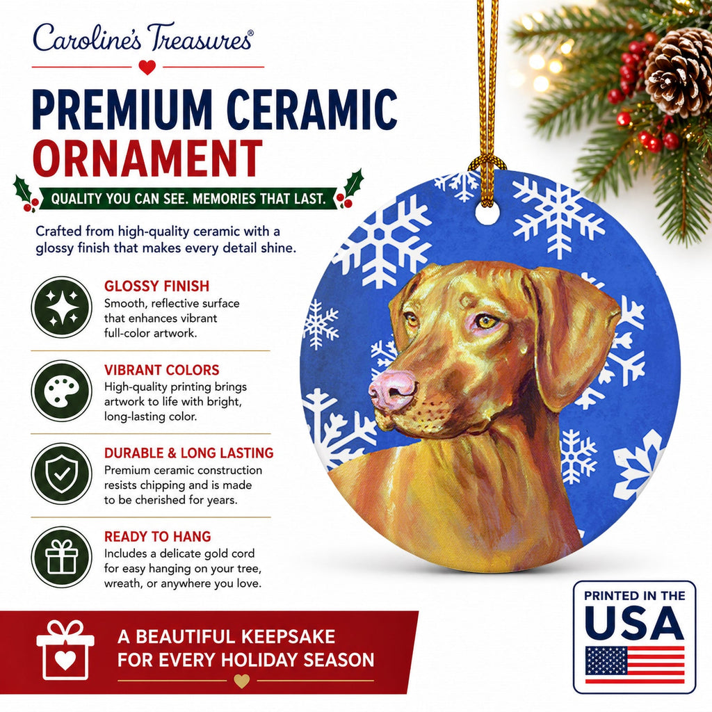 Vizsla Winter Snowflakes Holiday Ceramic Ornament Christmas Tree Hanging Decorations for Home Christmas Holiday, Party, Gift, 3 in, Multicolor