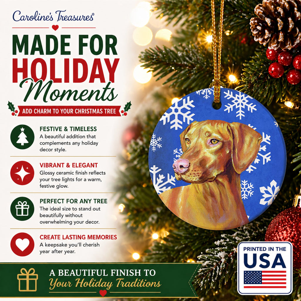 Vizsla Winter Snowflakes Holiday Ceramic Ornament Christmas Tree Hanging Decorations for Home Christmas Holiday, Party, Gift, 3 in, Multicolor