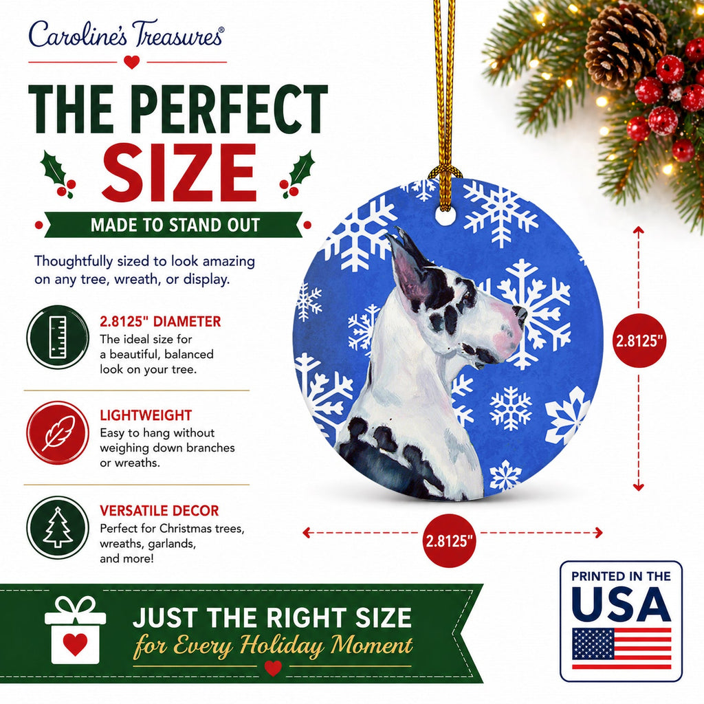 Great Dane Winter Snowflakes Holiday Ceramic Ornament Christmas Tree Hanging Decorations for Home Christmas Holiday, Party, Gift, 3 in, Multicolor
