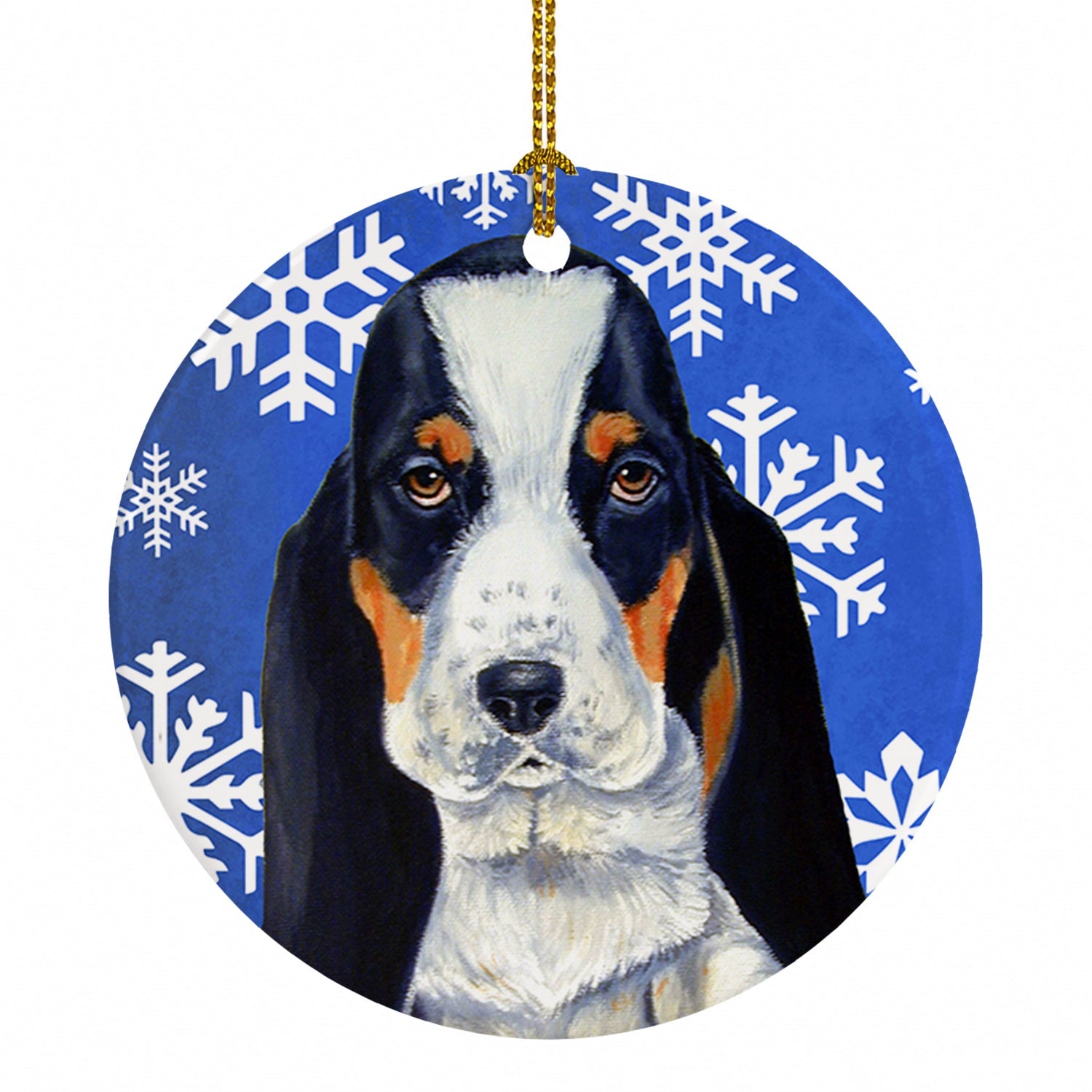 Basset Hound Winter Snowflakes Holiday Ceramic Ornament Christmas Tree Hanging Decorations for Home Christmas Holiday, Party, Gift, 3 in, Multicolor
