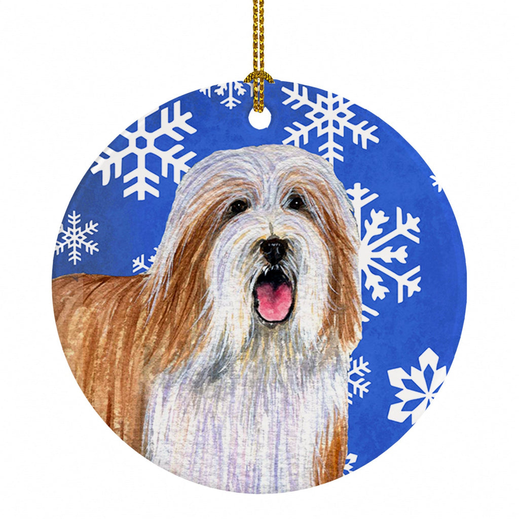 Bearded Collie Winter Snowflakes Holiday Ceramic Ornament Christmas Tree Hanging Decorations for Home Christmas Holiday, Party, Gift, 3 in, Multicolor