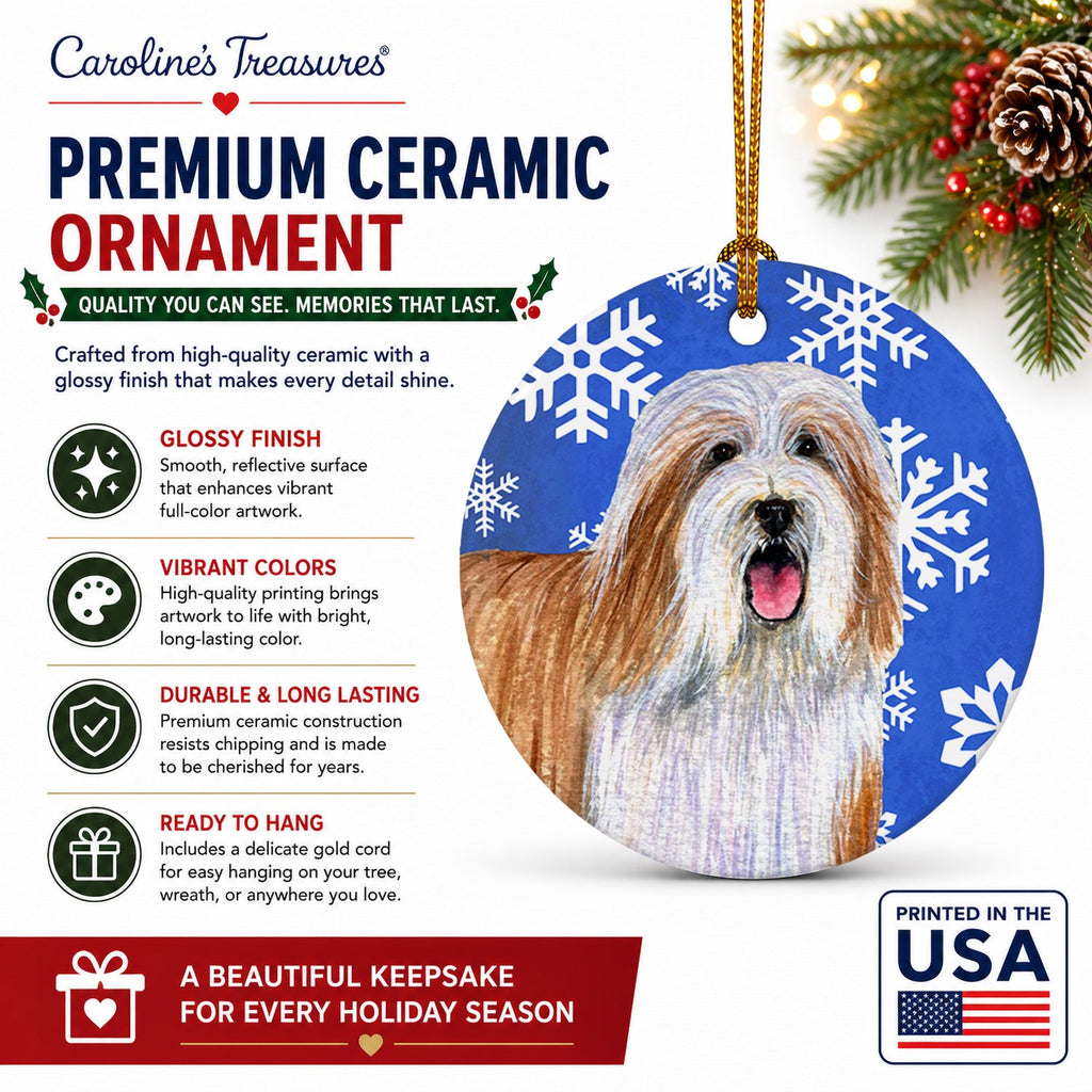 Bearded Collie Winter Snowflakes Holiday Ceramic Ornament Christmas Tree Hanging Decorations for Home Christmas Holiday, Party, Gift, 3 in, Multicolor