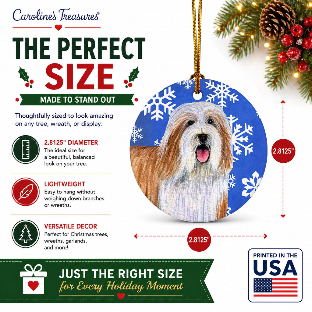 Bearded Collie Winter Snowflakes Holiday Ceramic Ornament Christmas Tree Hanging Decorations for Home Christmas Holiday, Party, Gift, 3 in, Multicolor