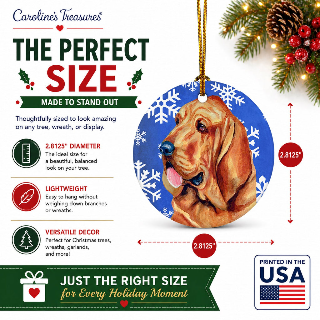 Bloodhound Winter Snowflakes Holiday Ceramic Ornament Christmas Tree Hanging Decorations for Home Christmas Holiday, Party, Gift, 3 in, Multicolor