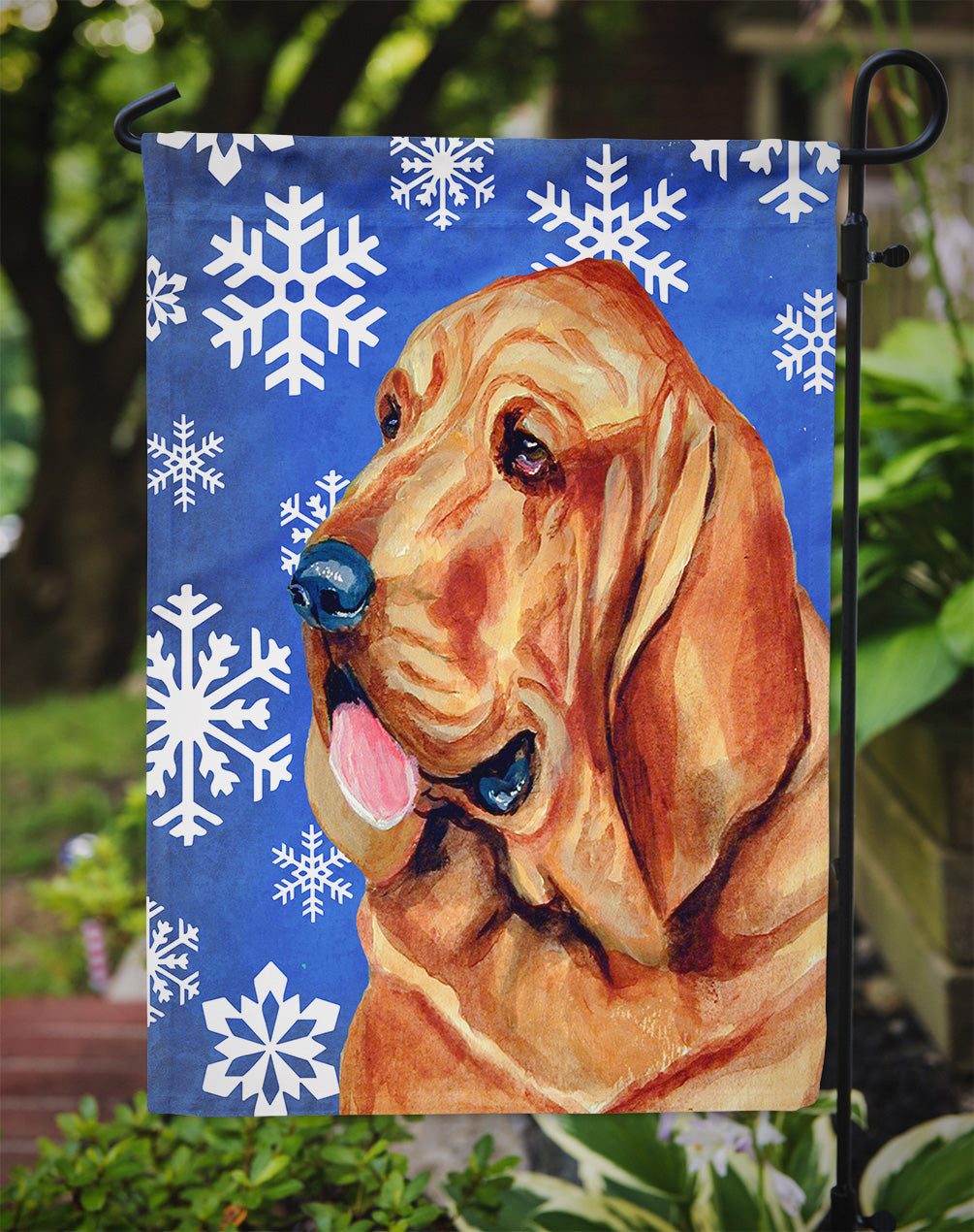 Bloodhound Winter Snowflakes Holiday Garden Flag Mailbox Decorative Yard Banner Outside Patio Artwork for Flower Beds, Garden Size, Multicolor