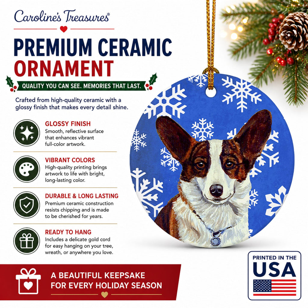 Corgi Winter Snowflakes Holiday Ceramic Ornament Christmas Tree Hanging Decorations for Home Christmas Holiday, Party, Gift, 3 in, Multicolor