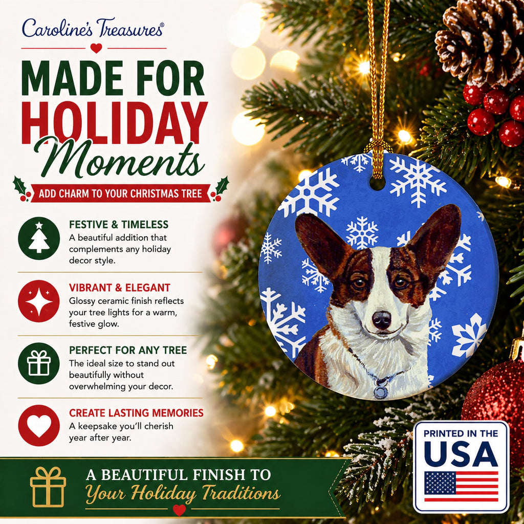 Corgi Winter Snowflakes Holiday Ceramic Ornament Christmas Tree Hanging Decorations for Home Christmas Holiday, Party, Gift, 3 in, Multicolor