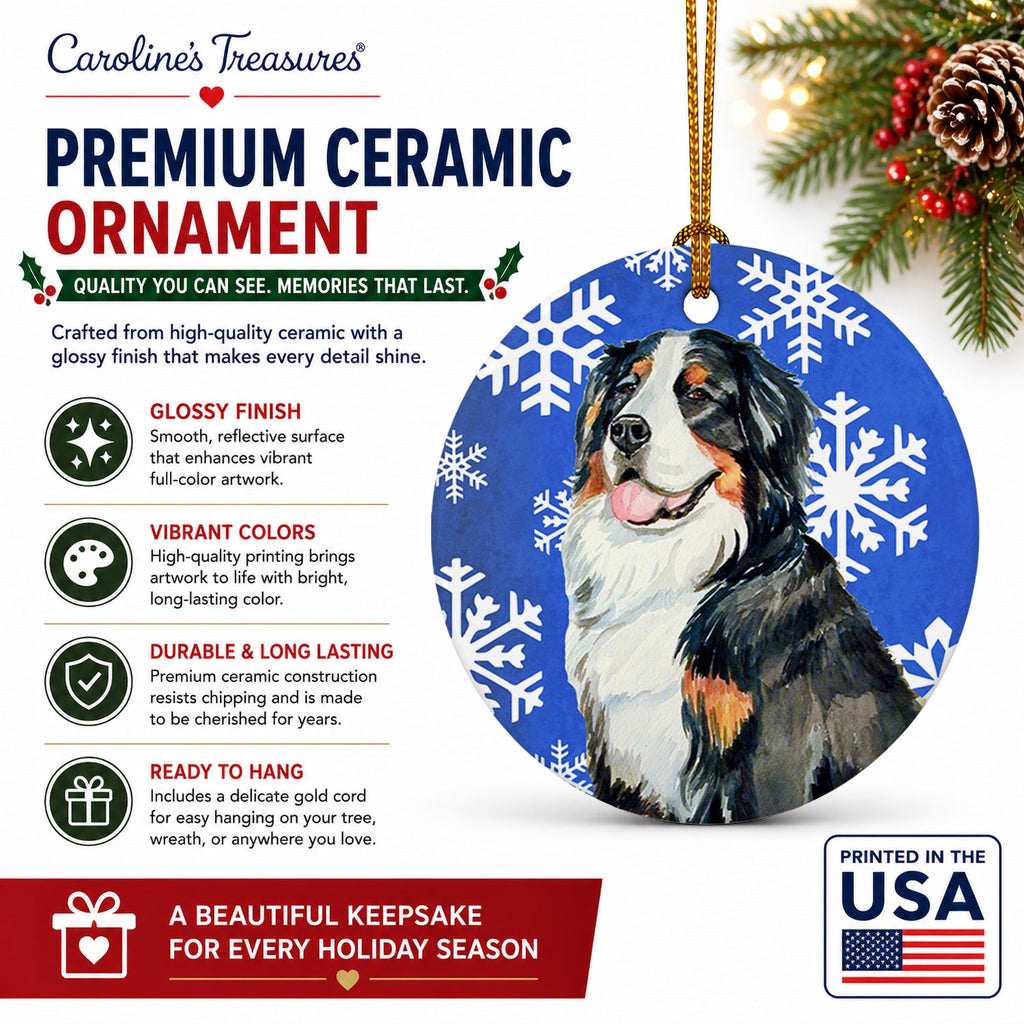 Bernese Mountain Dog Winter Snowflakes Holiday Ceramic Ornament Christmas Tree Hanging Decorations for Home Christmas Holiday, Party, Gift, 3 in, Multicolor