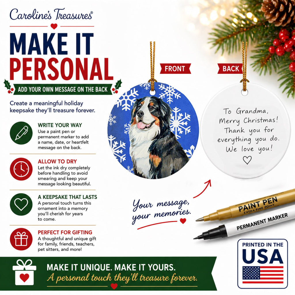 Bernese Mountain Dog Winter Snowflakes Holiday Ceramic Ornament Christmas Tree Hanging Decorations for Home Christmas Holiday, Party, Gift, 3 in, Multicolor