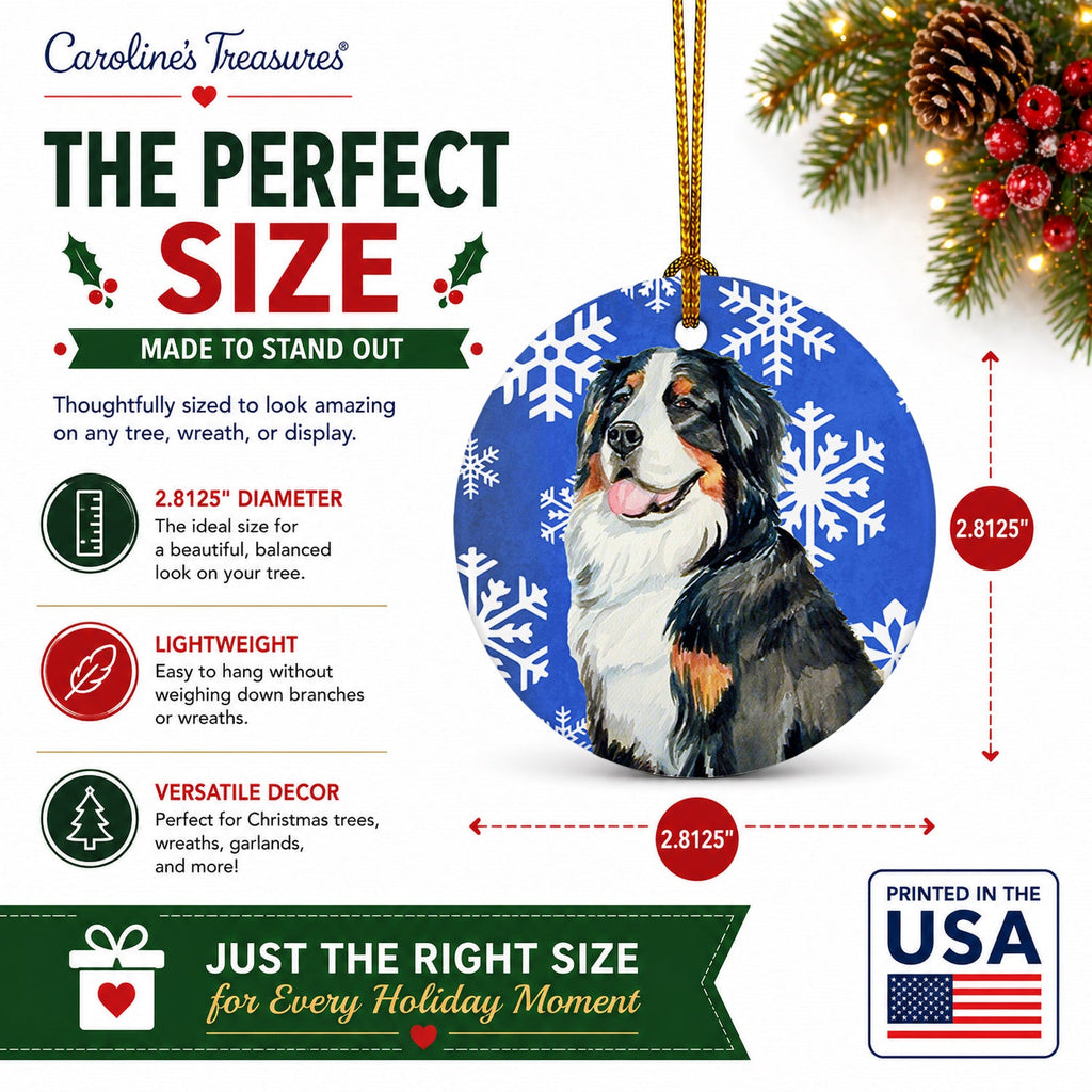Bernese Mountain Dog Winter Snowflakes Holiday Ceramic Ornament Christmas Tree Hanging Decorations for Home Christmas Holiday, Party, Gift, 3 in, Multicolor