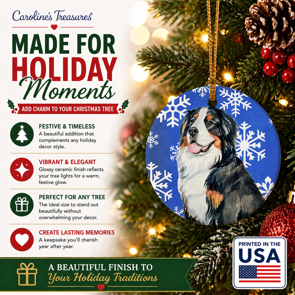 Bernese Mountain Dog Winter Snowflakes Holiday Ceramic Ornament Christmas Tree Hanging Decorations for Home Christmas Holiday, Party, Gift, 3 in, Multicolor