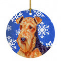 Airedale Winter Snowflakes Holiday Ceramic Ornament Christmas Tree Hanging Decorations for Home Christmas Holiday, Party, Gift, 3 in, Multicolor