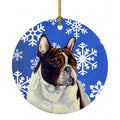 French Bulldog Winter Snowflakes Holiday Ceramic Ornament Christmas Tree Hanging Decorations for Home Christmas Holiday, Party, Gift, 3 in, Multicolor