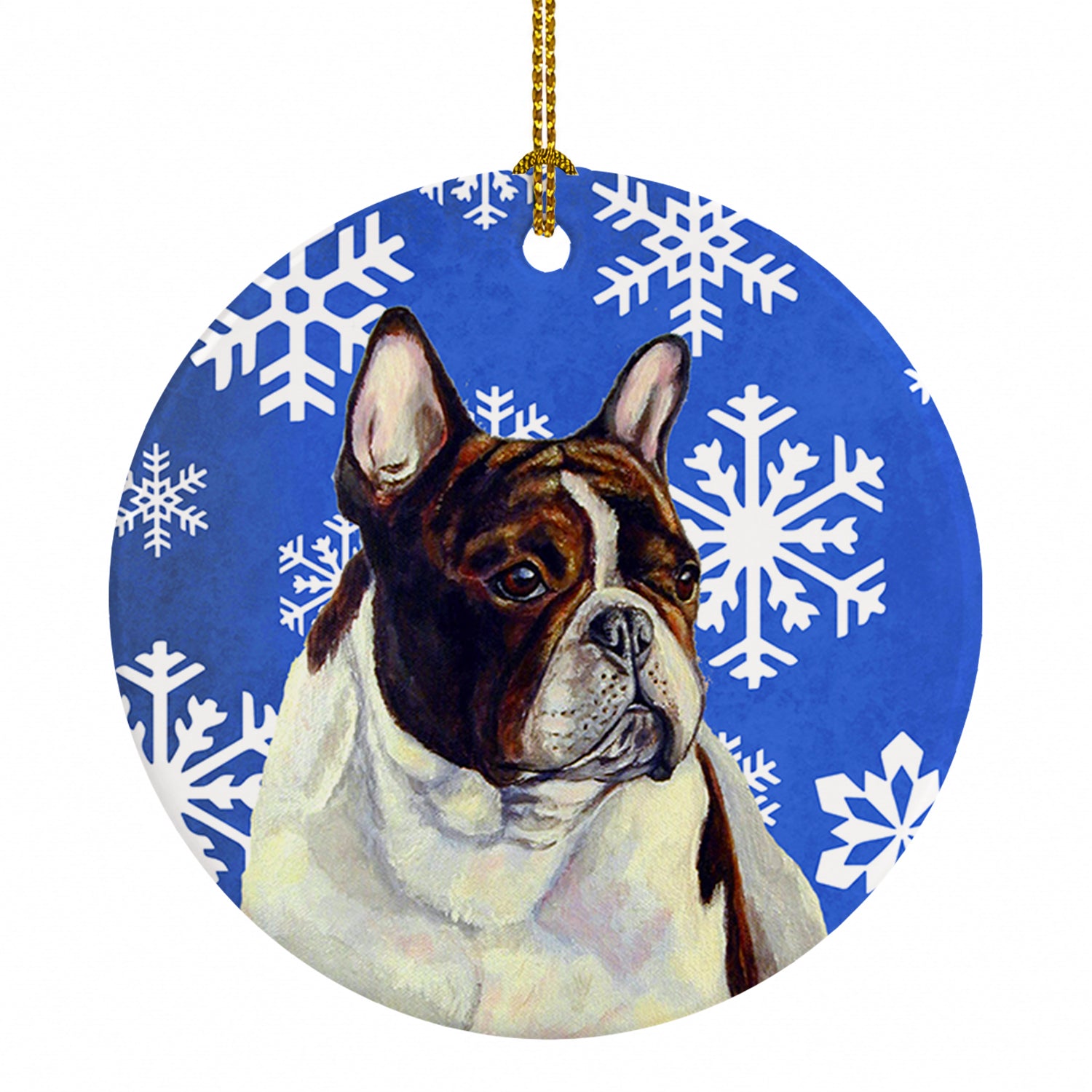 French Bulldog Winter Snowflakes Holiday Ceramic Ornament Christmas Tree Hanging Decorations for Home Christmas Holiday, Party, Gift, 3 in, Multicolor