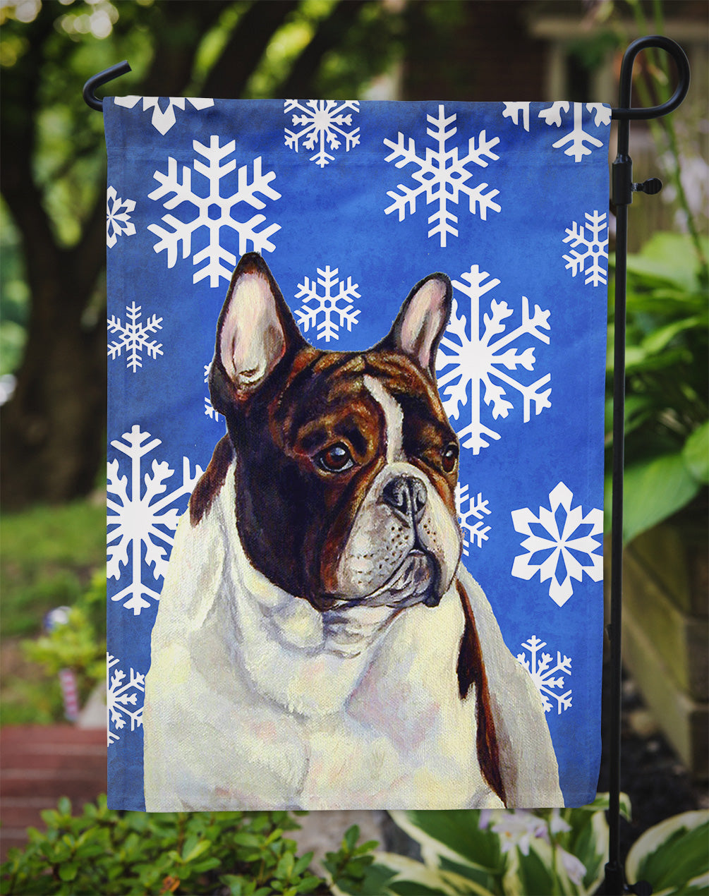 French Bulldog Winter Snowflakes Holiday Garden Flag Mailbox Decorative Yard Banner Outside Patio Artwork for Flower Beds, Garden Size, Multicolor