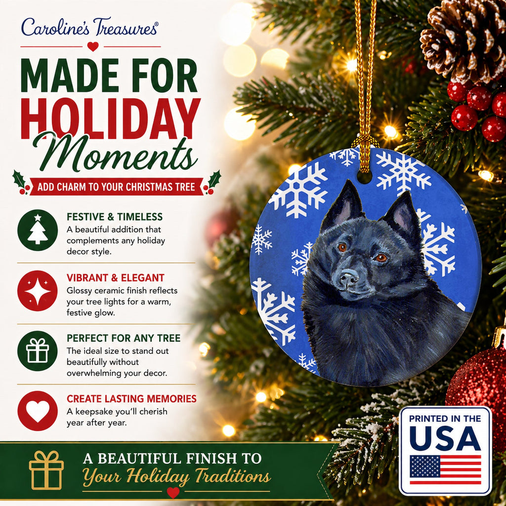 Schipperke Winter Snowflakes Holiday Ceramic Ornament Christmas Tree Hanging Decorations for Home Christmas Holiday, Party, Gift, 3 in, Multicolor