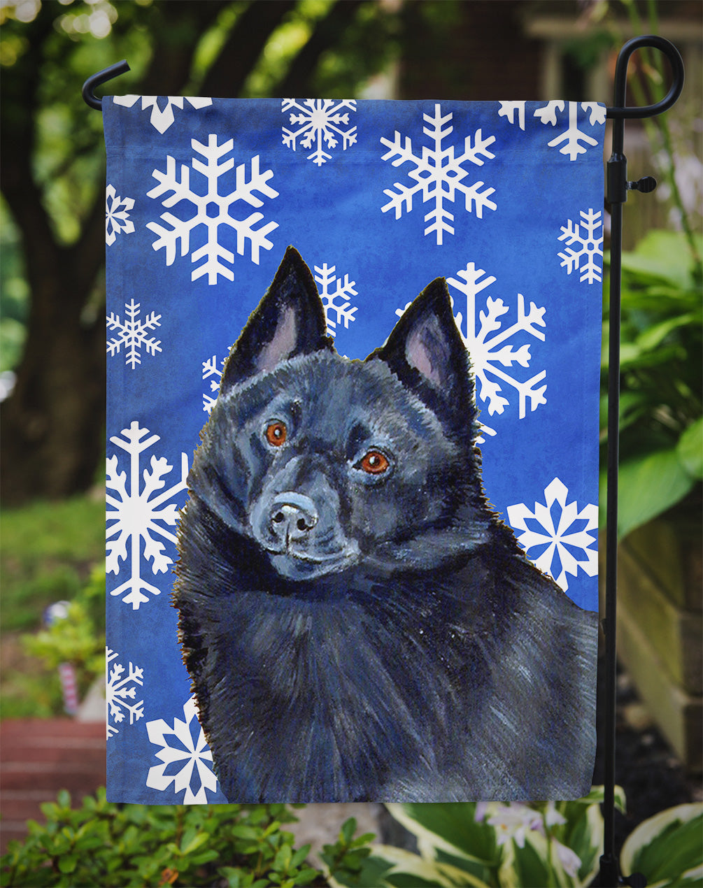 Schipperke Winter Snowflakes Holiday Garden Flag Mailbox Decorative Yard Banner Outside Patio Artwork for Flower Beds, Garden Size, Multicolor