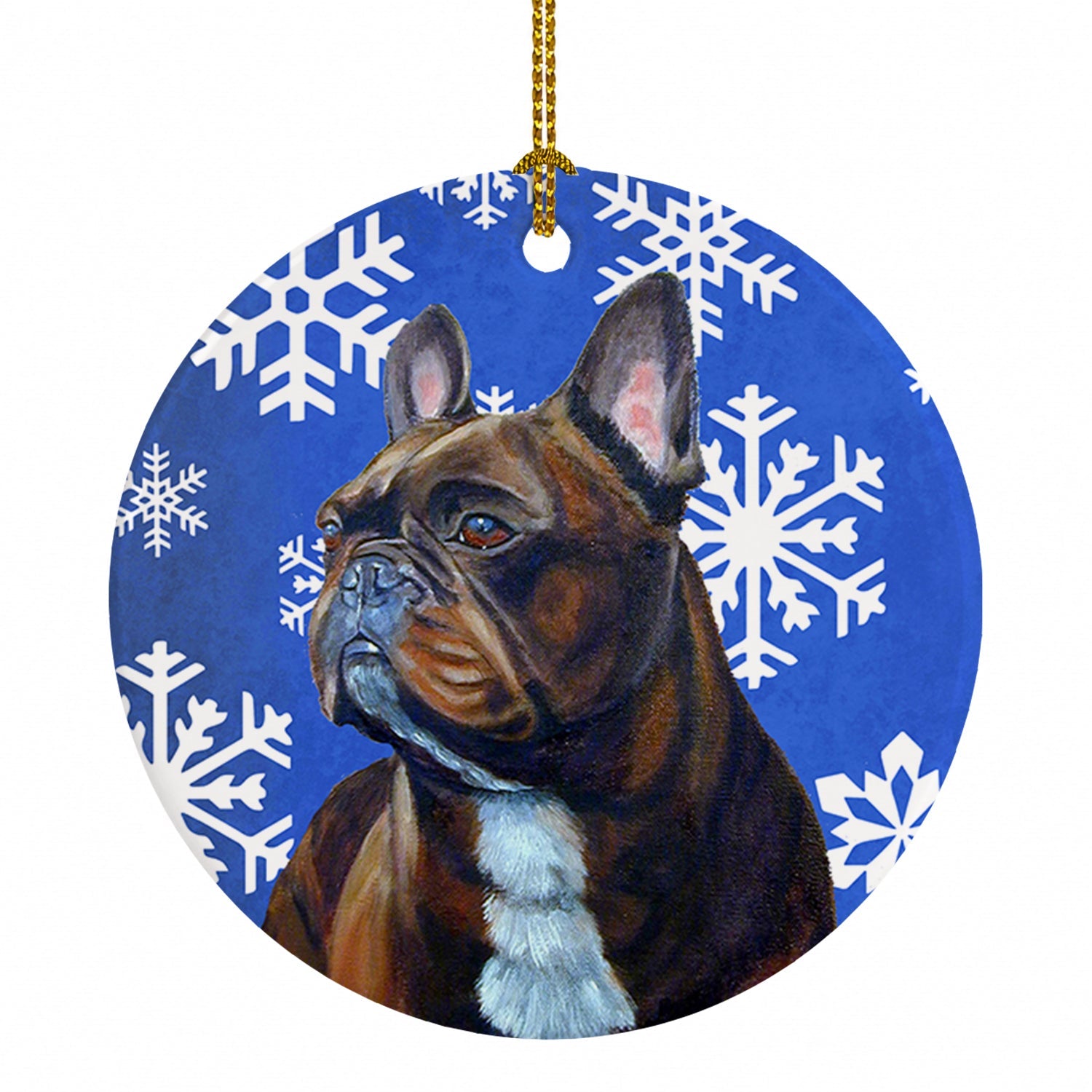 French Bulldog Winter Snowflakes Holiday Ceramic Ornament Christmas Tree Hanging Decorations for Home Christmas Holiday, Party, Gift, 3 in, Multicolor