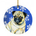 Pug Winter Snowflakes Holiday Ceramic Ornament Christmas Tree Hanging Decorations for Home Christmas Holiday, Party, Gift, 3 in, Multicolor