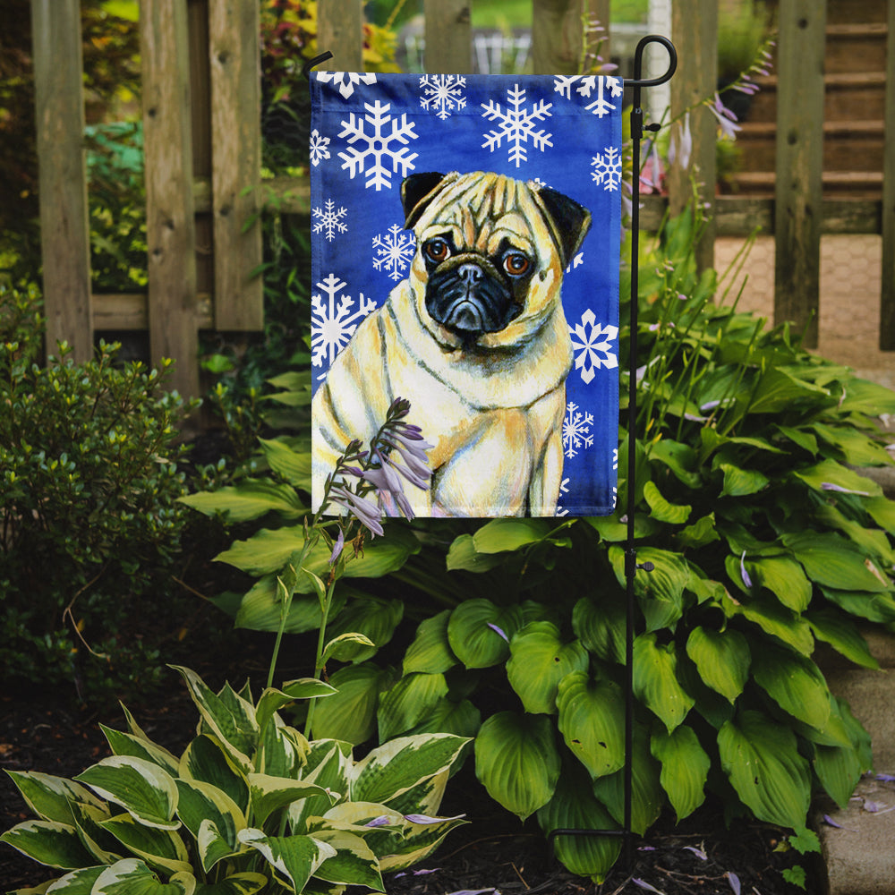 Pug Winter Snowflakes Holiday Garden Flag Mailbox Decorative Yard Banner Outside Patio Artwork for Flower Beds, Garden Size, Multicolor