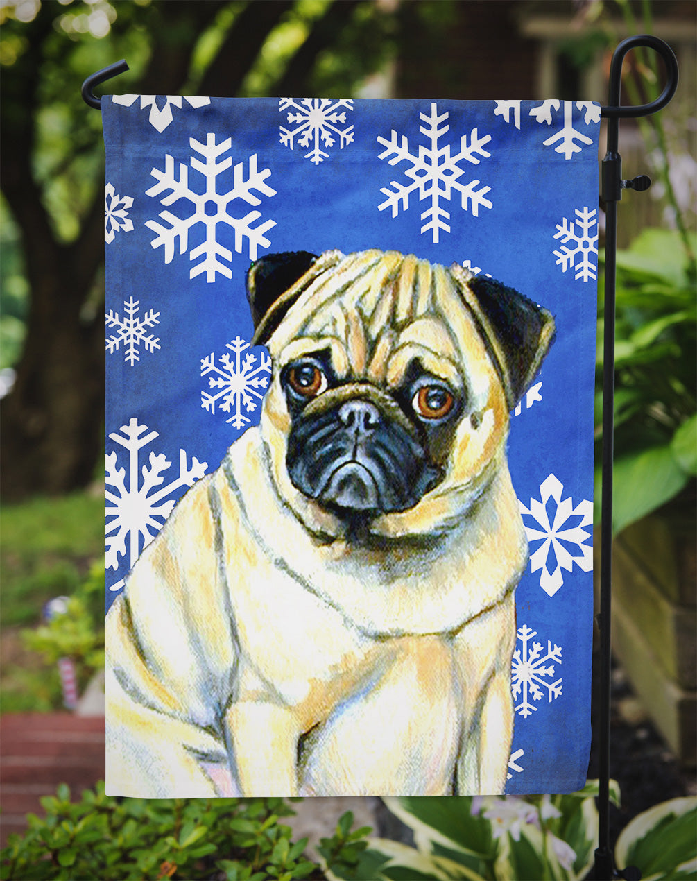 Pug Winter Snowflakes Holiday Garden Flag Mailbox Decorative Yard Banner Outside Patio Artwork for Flower Beds, Garden Size, Multicolor