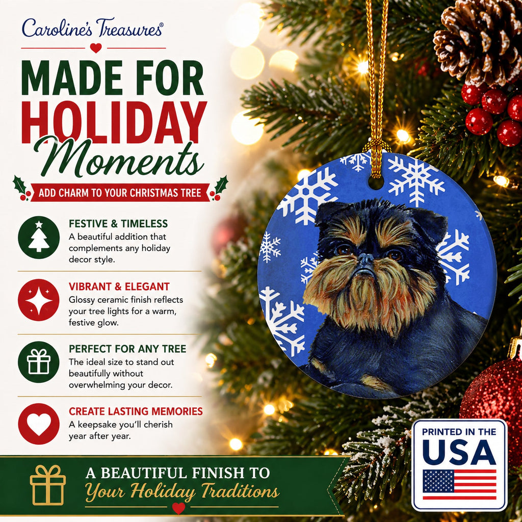 Brussels Griffon Winter Snowflakes Holiday Ceramic Ornament Christmas Tree Hanging Decorations for Home Christmas Holiday, Party, Gift, 3 in, Multicolor