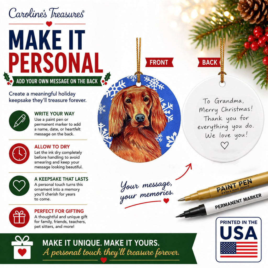 Irish Setter Winter Snowflakes Holiday Ceramic Ornament Christmas Tree Hanging Decorations for Home Christmas Holiday, Party, Gift, 3 in, Multicolor