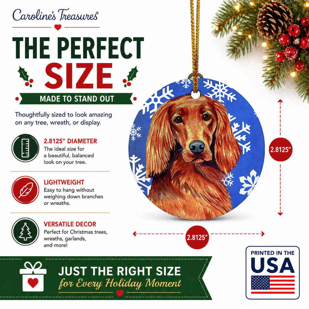 Irish Setter Winter Snowflakes Holiday Ceramic Ornament Christmas Tree Hanging Decorations for Home Christmas Holiday, Party, Gift, 3 in, Multicolor