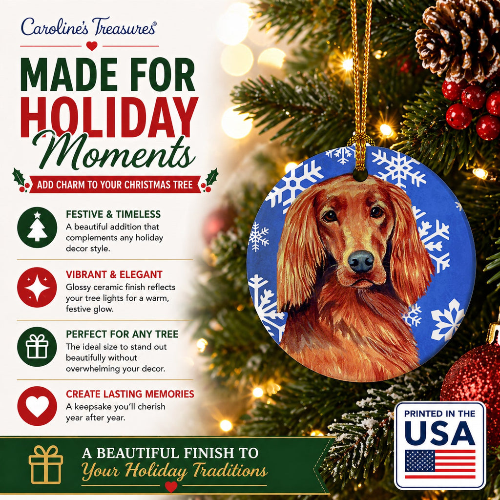 Irish Setter Winter Snowflakes Holiday Ceramic Ornament Christmas Tree Hanging Decorations for Home Christmas Holiday, Party, Gift, 3 in, Multicolor