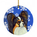 Papillon Winter Snowflakes Holiday Ceramic Ornament Christmas Tree Hanging Decorations for Home Christmas Holiday, Party, Gift, 3 in, Multicolor