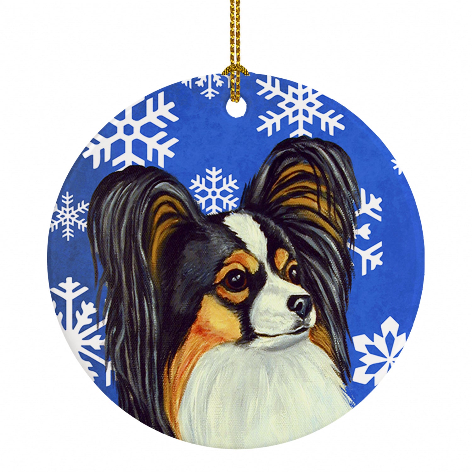 Papillon Winter Snowflakes Holiday Ceramic Ornament Christmas Tree Hanging Decorations for Home Christmas Holiday, Party, Gift, 3 in, Multicolor
