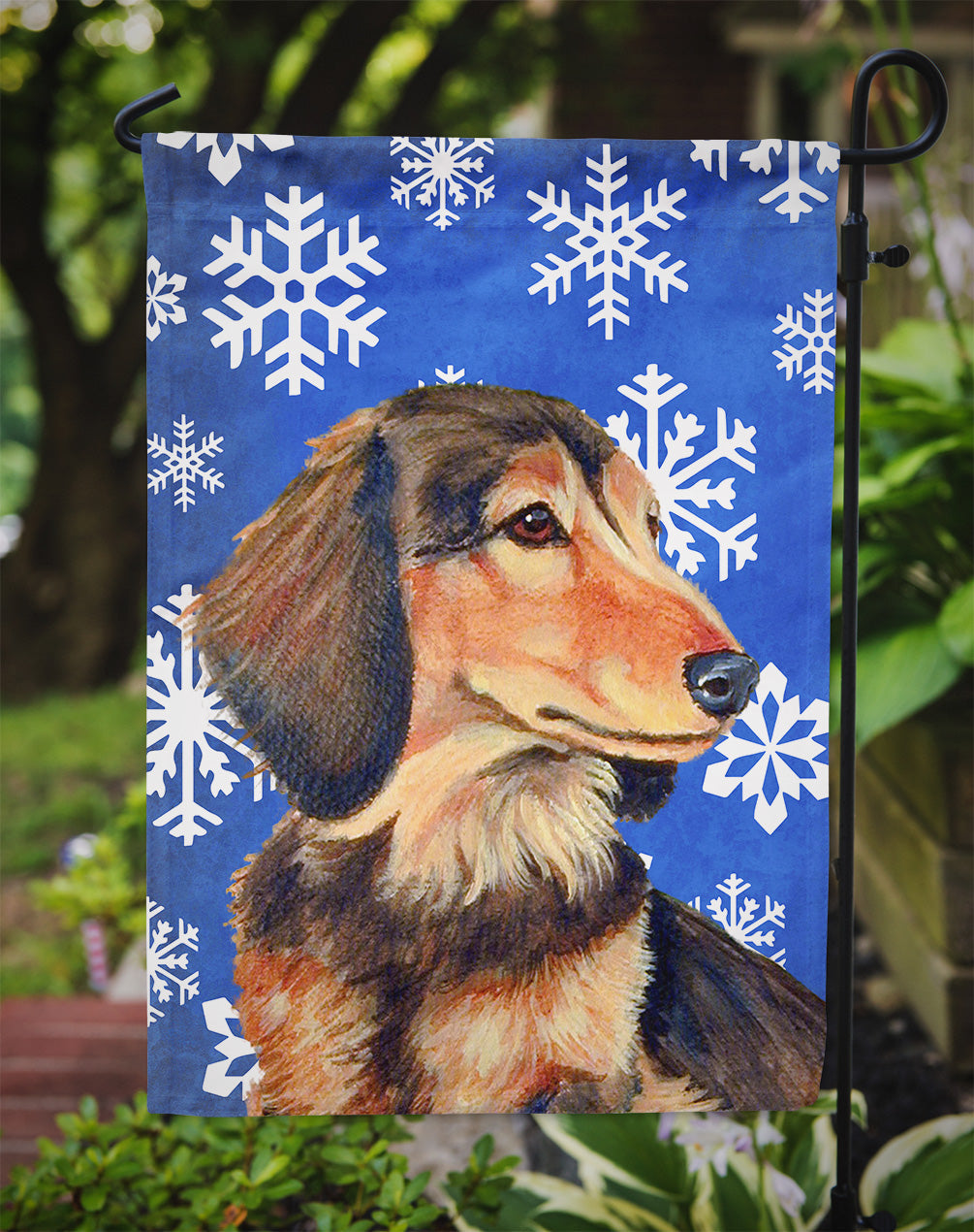 Dachshund Winter Snowflakes Holiday Garden Flag Mailbox Decorative Yard Banner Outside Patio Artwork for Flower Beds, Garden Size, Multicolor
