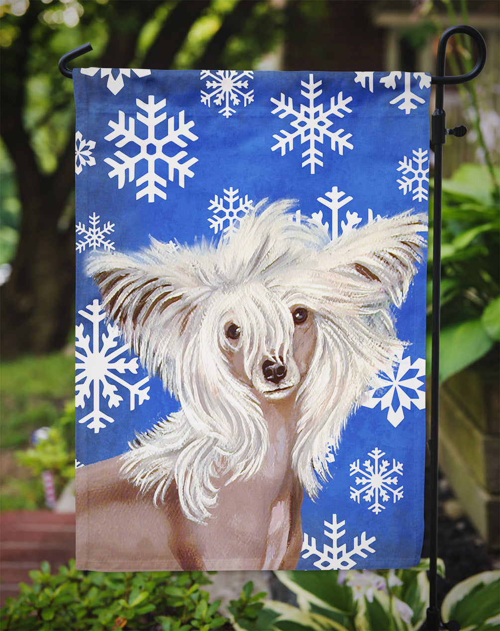 Chinese Crested Winter Snowflakes Holiday Garden Flag Mailbox Decorative Yard Banner Outside Patio Artwork for Flower Beds, Garden Size, Multicolor