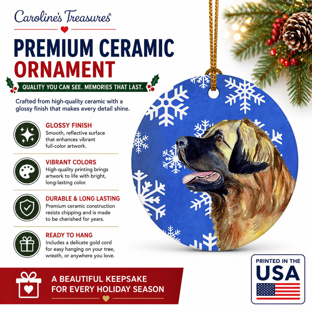 Leonberger Winter Snowflakes Holiday Ceramic Ornament Christmas Tree Hanging Decorations for Home Christmas Holiday, Party, Gift, 3 in, Multicolor