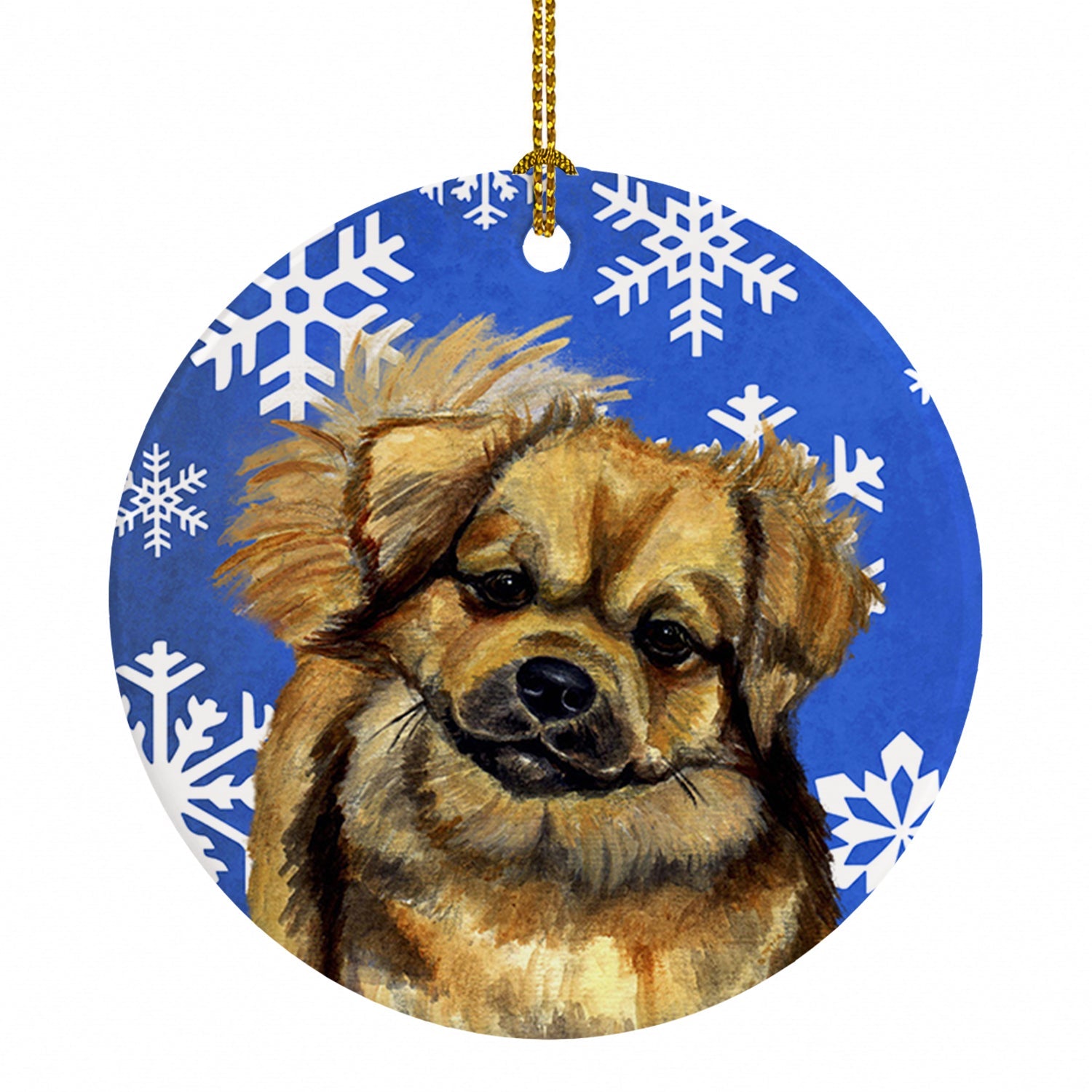Tibetan Spaniel Winter Snowflakes Holiday Ceramic Ornament Christmas Tree Hanging Decorations for Home Christmas Holiday, Party, Gift, 3 in, Multicolor