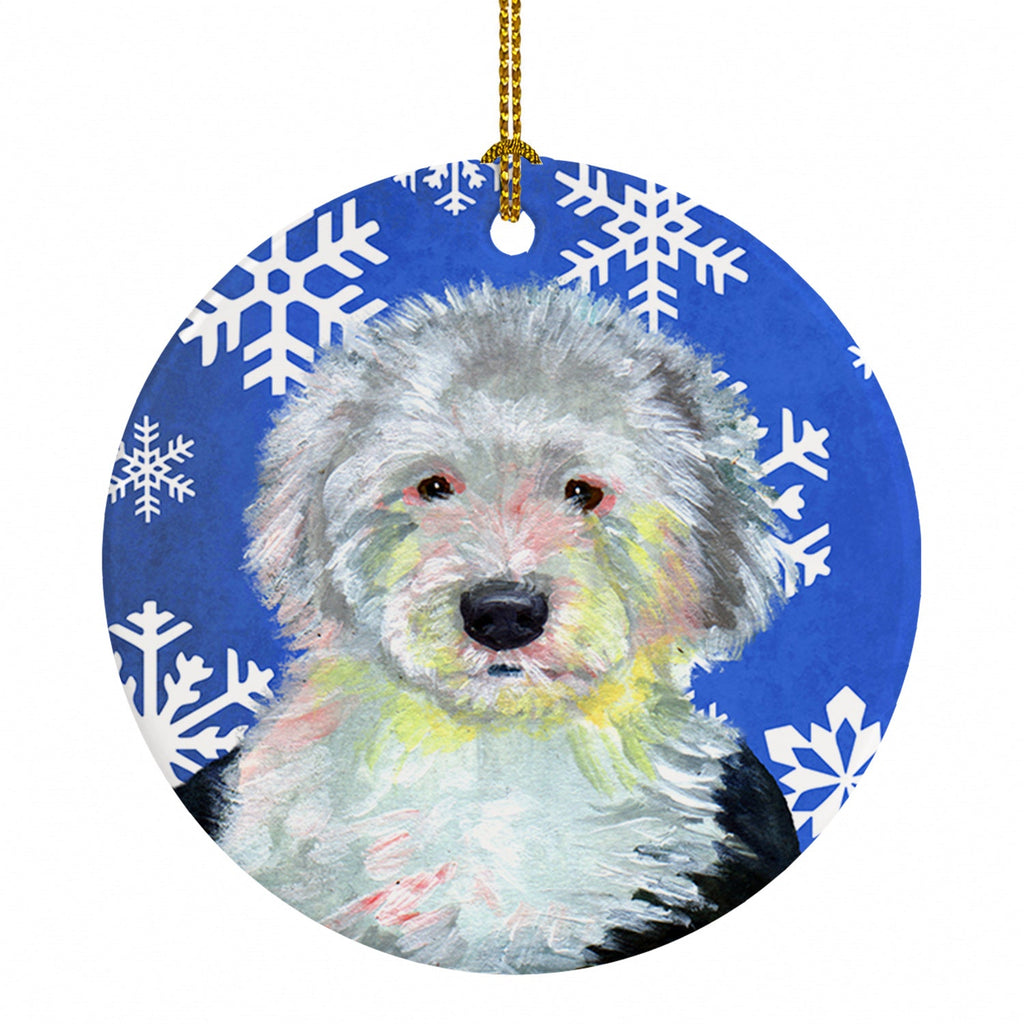 Old English Sheepdog Winter Snowflakes Holiday Ceramic Ornament Christmas Tree Hanging Decorations for Home Christmas Holiday, Party, Gift, 3 in, Multicolor