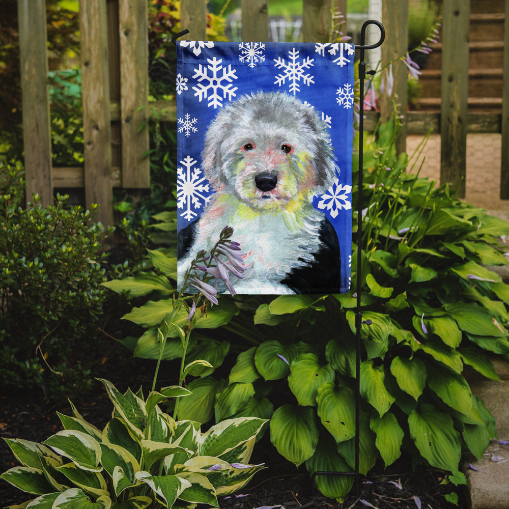 Old English Sheepdog Winter Snowflakes Holiday Garden Flag Mailbox Decorative Yard Banner Outside Patio Artwork for Flower Beds, Garden Size, Multicolor