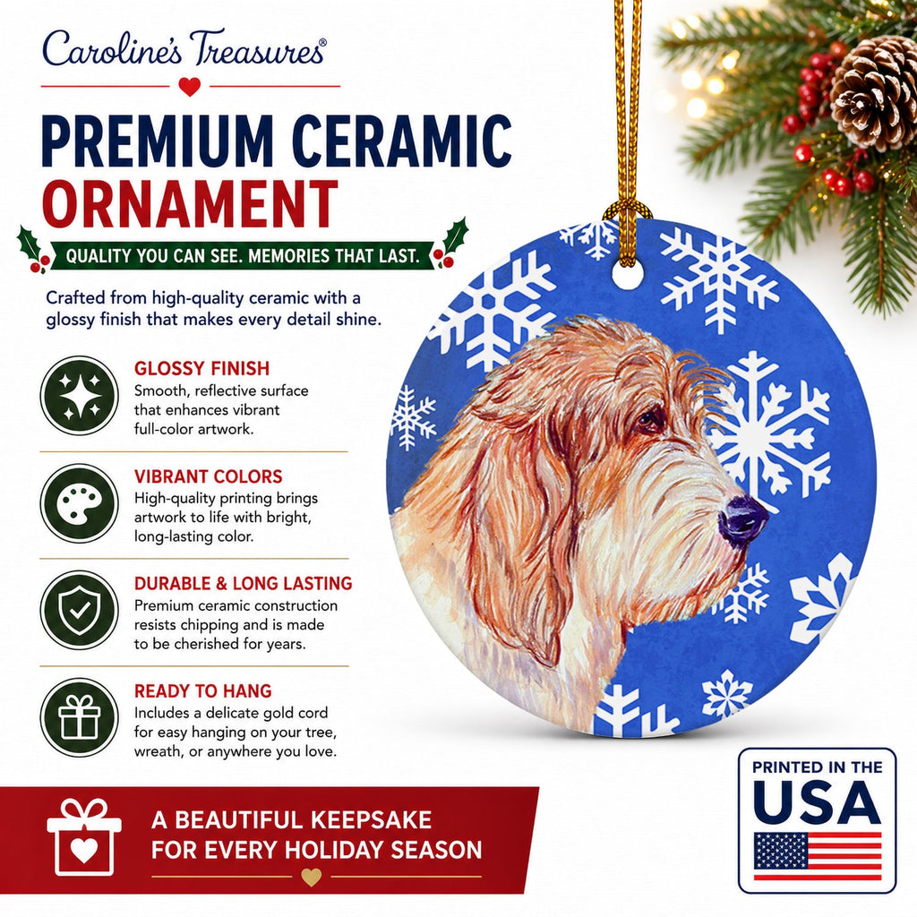 Petit Basset Griffon Vendeen Winter Snowflakes Holiday Ceramic Ornament Christmas Tree Hanging Decorations for Home Christmas Holiday, Party, Gift, 3 in, Multicolor