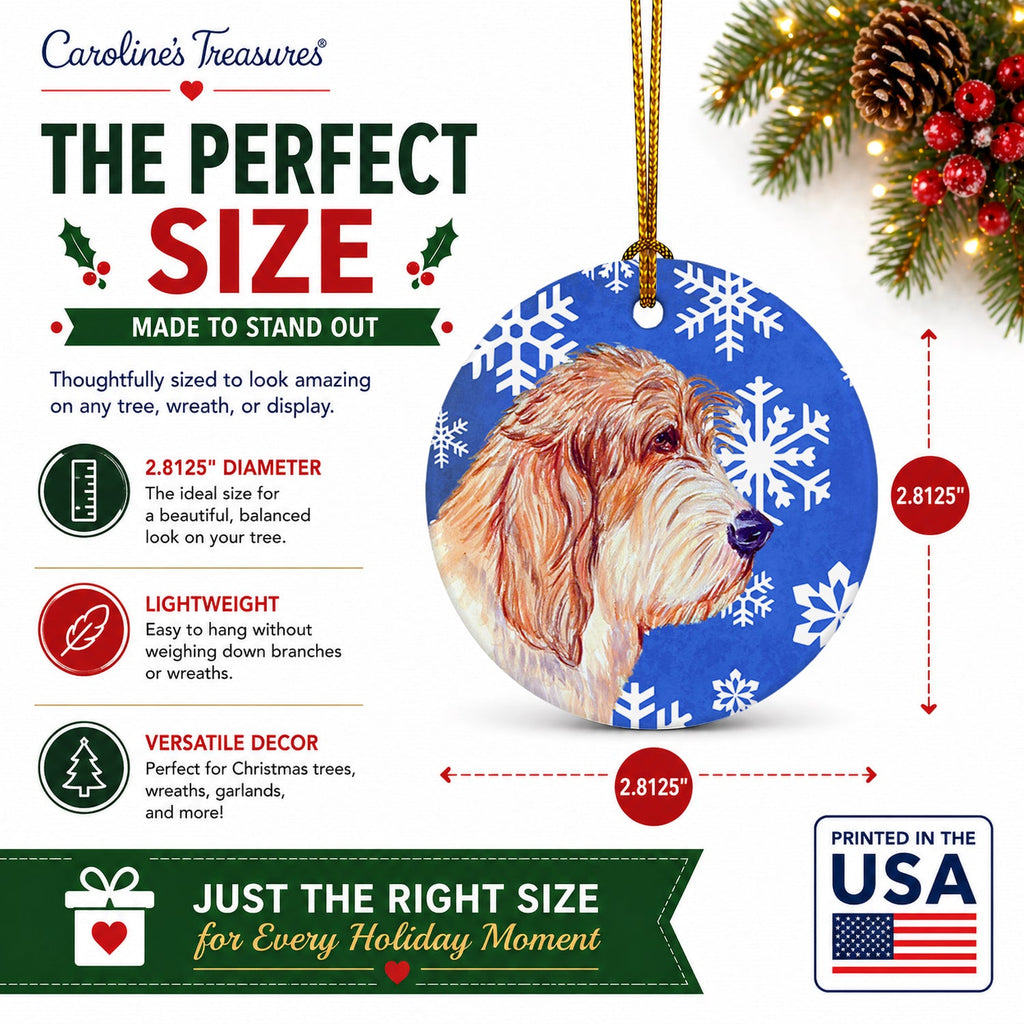 Petit Basset Griffon Vendeen Winter Snowflakes Holiday Ceramic Ornament Christmas Tree Hanging Decorations for Home Christmas Holiday, Party, Gift, 3 in, Multicolor