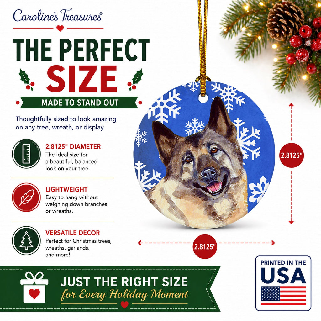 Norwegian Elkhound Winter Snowflakes Holiday Ceramic Ornament Christmas Tree Hanging Decorations for Home Christmas Holiday, Party, Gift, 3 in, Multicolor