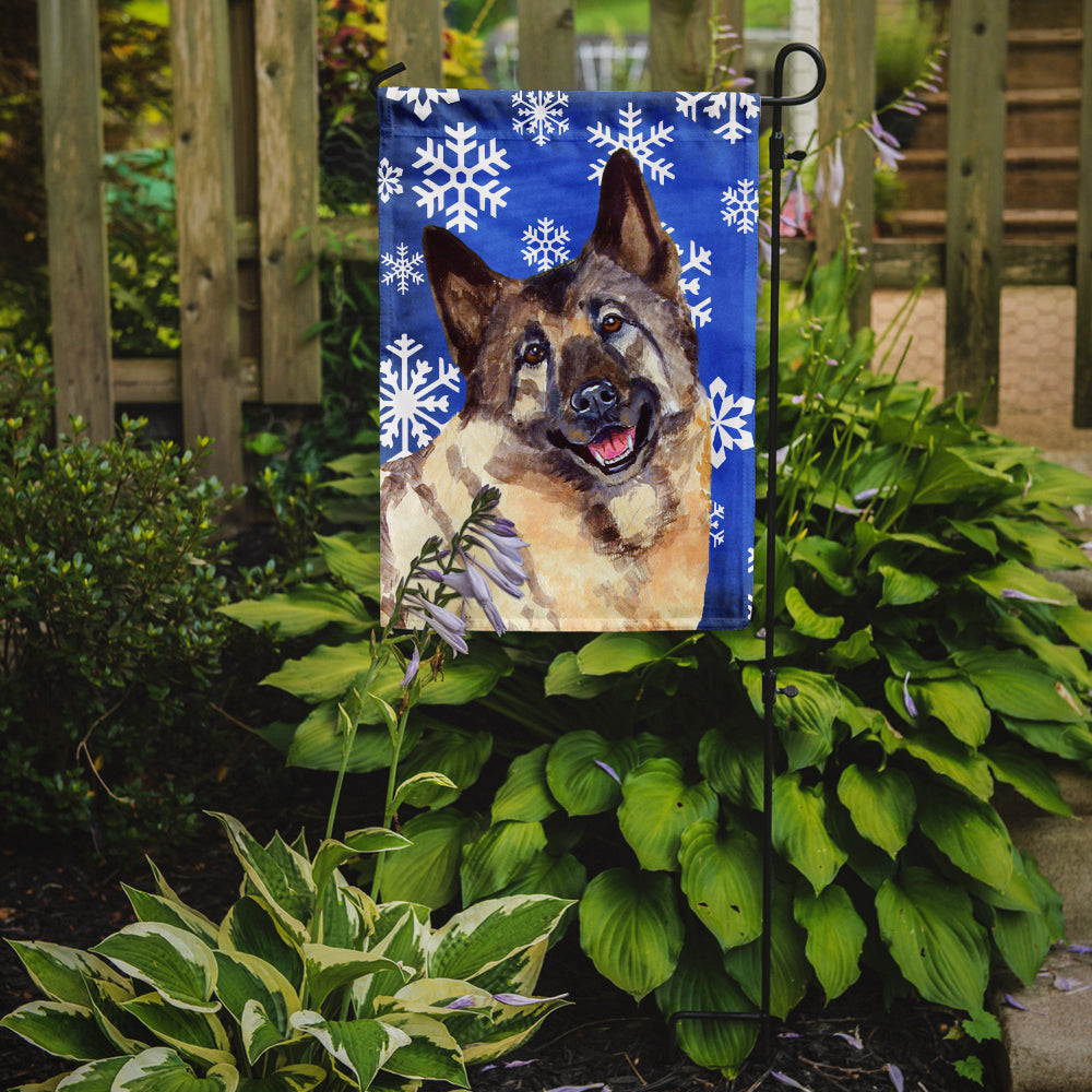 Norwegian Elkhound Winter Snowflakes Holiday Garden Flag Mailbox Decorative Yard Banner Outside Patio Artwork for Flower Beds, Garden Size, Multicolor