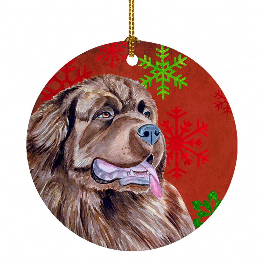 Newfoundland Red and Green Snowflakes Holiday Christmas Ceramic Ornament Christmas Tree Hanging Decorations for Home Christmas Holiday, Party, Gift, 3 in, Multicolor