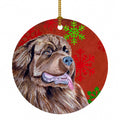 Newfoundland Red and Green Snowflakes Holiday Christmas Ceramic Ornament Christmas Tree Hanging Decorations for Home Christmas Holiday, Party, Gift, 3 in, Multicolor