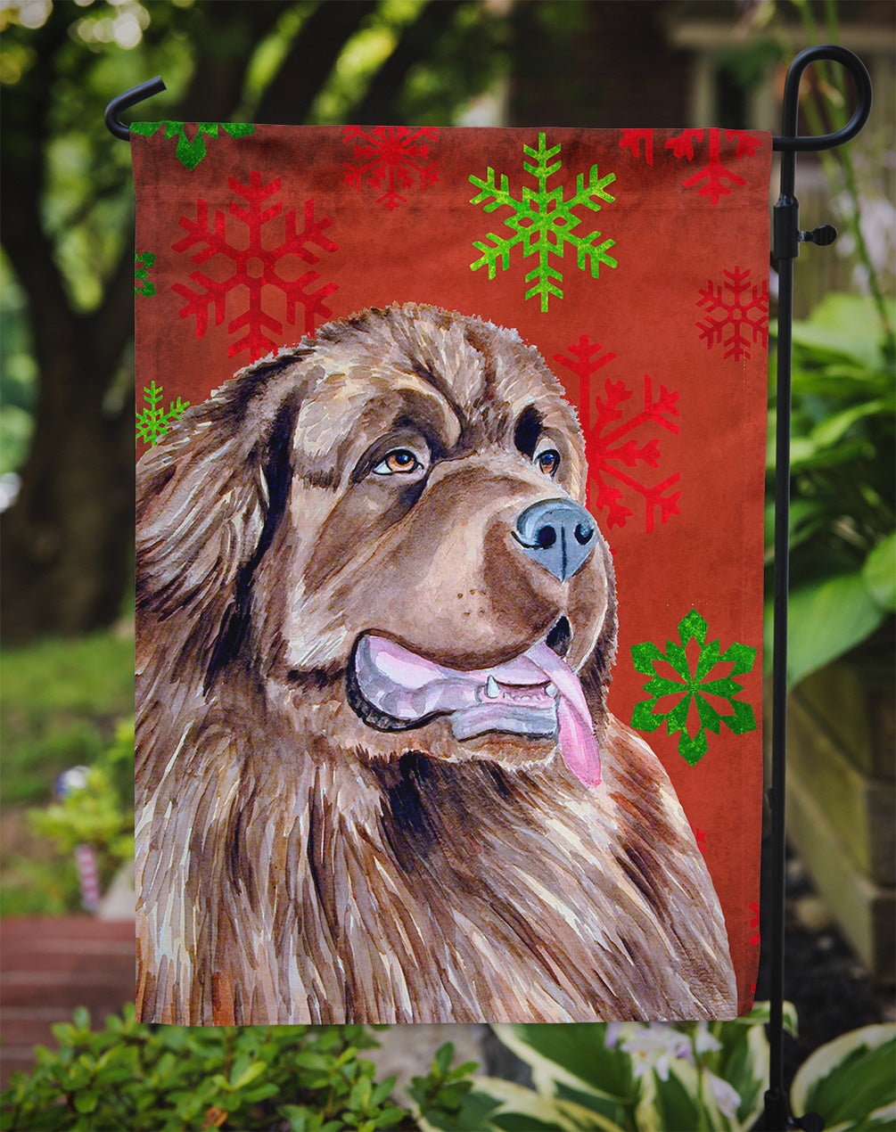 Newfoundland Red and Green Snowflakes Holiday Christmas Garden Flag Mailbox Decorative Yard Banner Outside Patio Artwork for Flower Beds, Garden Size, Multicolor
