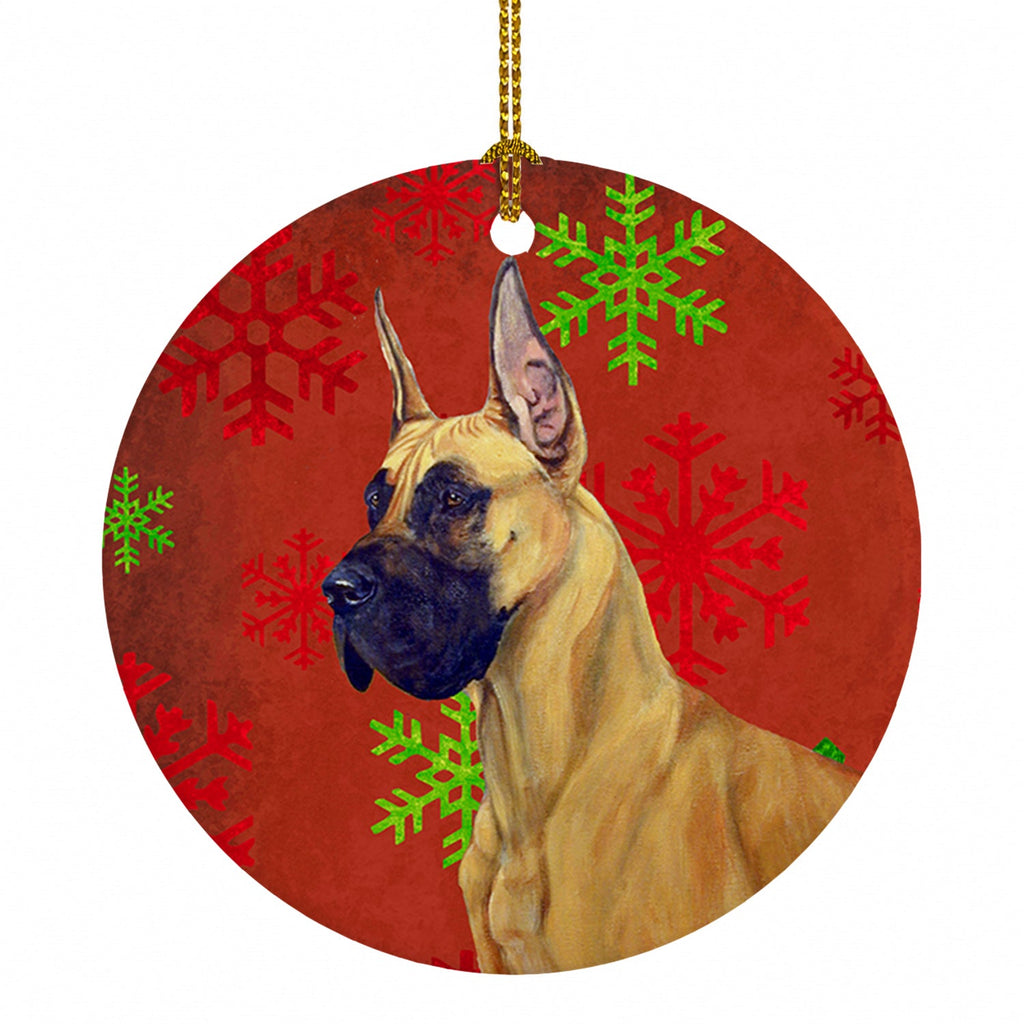 Great Dane Red and Green Snowflakes Holiday Christmas Ceramic Ornament Christmas Tree Hanging Decorations for Home Christmas Holiday, Party, Gift, 3 in, Multicolor